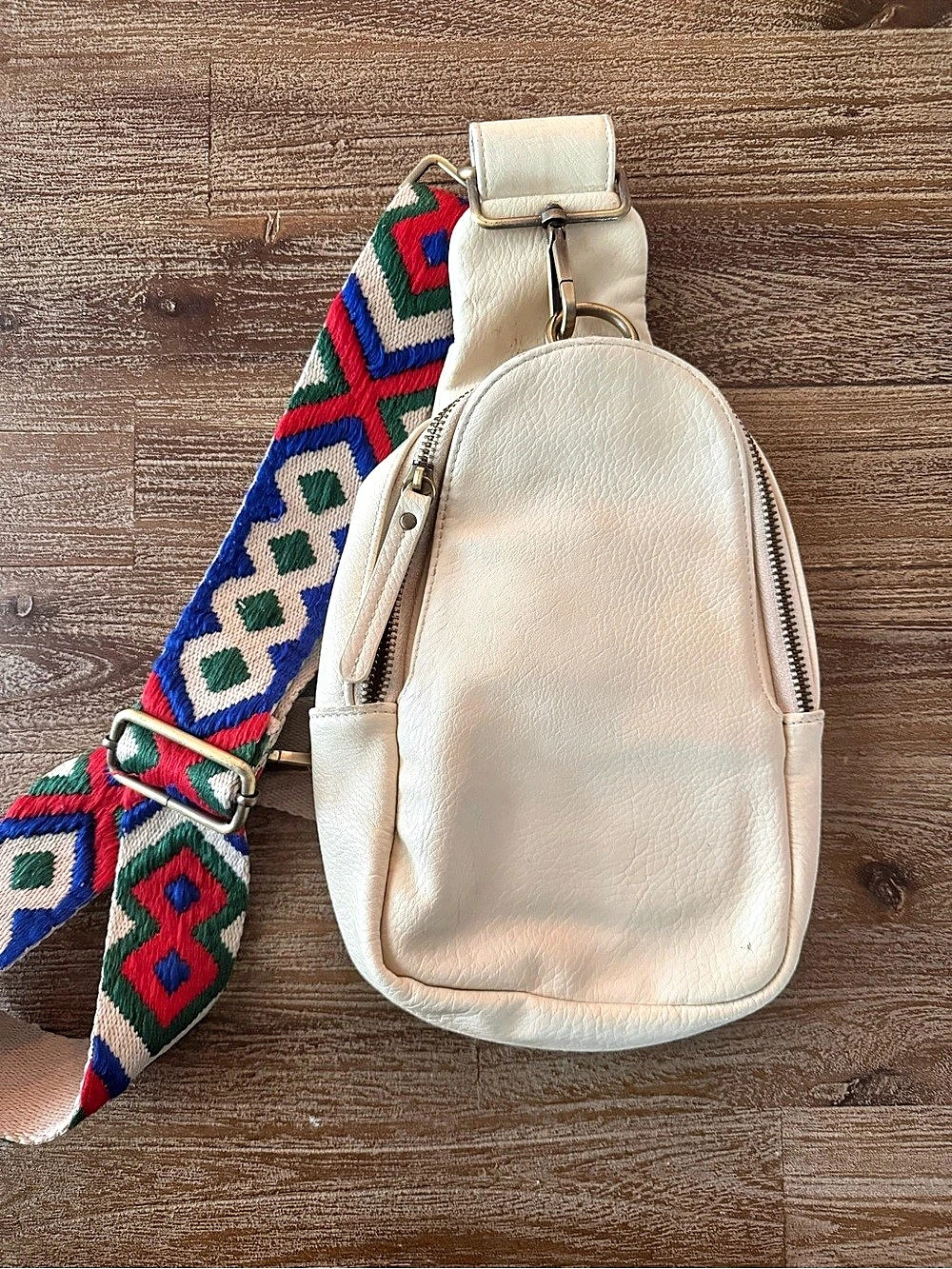 Urban Originals Anthropologie Boho Cross Body Sling Bag Cream w Geometric Strap